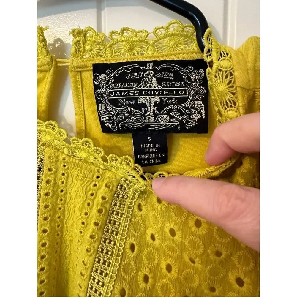 James Coviello Anthropologie Crochet Lace Yellow Long Sleeve Top Size S